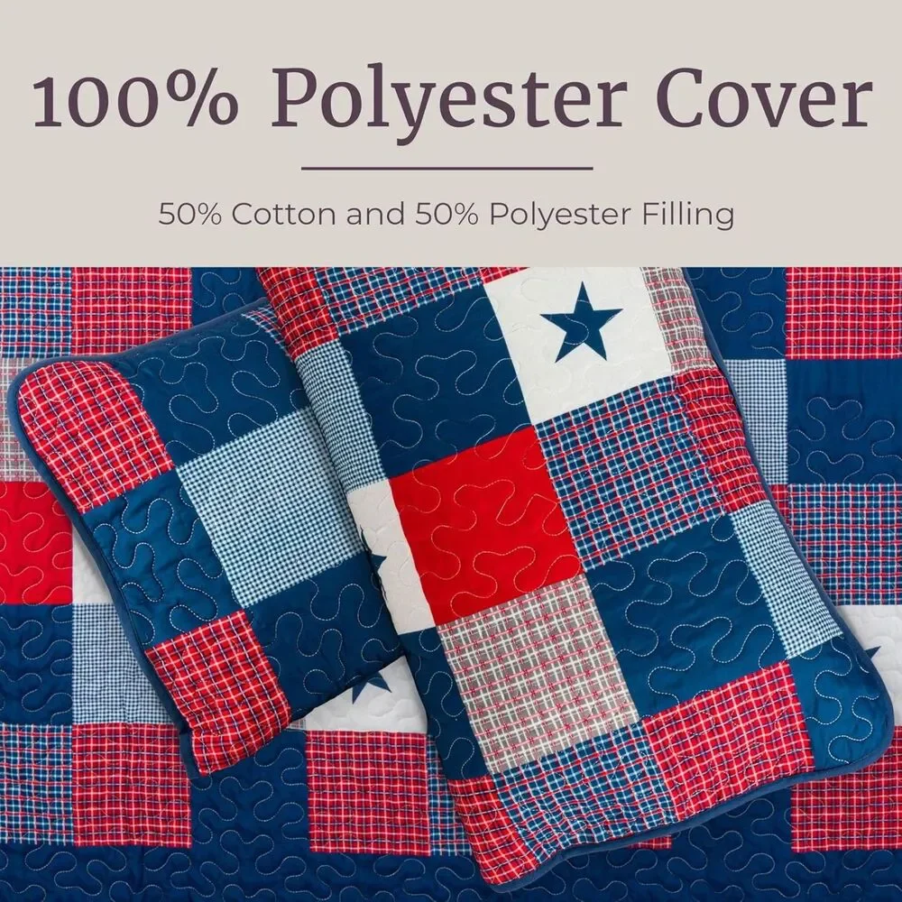 Lavish Home Twin 2-Piece Patriotic Americana Stars Patchwork Quilt Twin Set